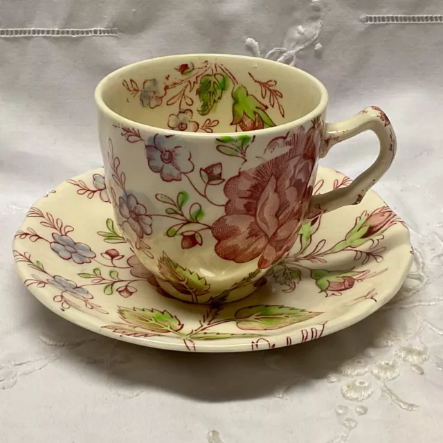 Johnson Brothers ROSE CHINTZ DEMITASSE CUP & SAUCER SET RED STAMP