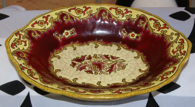 Plat de service ancien « Emaux de Longwy – Plaisance – création M.P. Chevallier