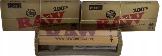 Raw Classic King Size Slim Rolling Papers,X2 Packs Of 200 And A King Size Roller 2