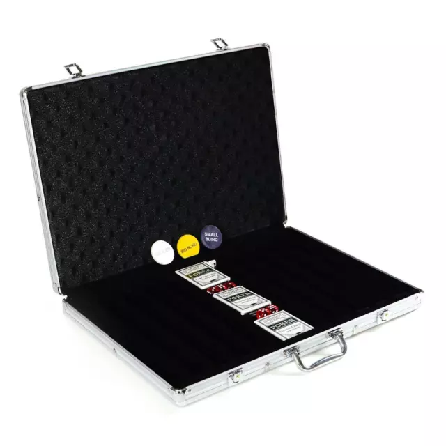 Pokerkoffer für 1000 Poker Chips Poker Set m. Zubehör Pokerkarten Würfel Buttons