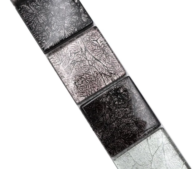 Wandbordüre Mosaik Borde Bordüre Glasmosaik Silber Schwarz StrukturWB126BOR-1784
