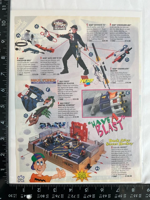 Rare vintage print Ad Nerf, Cyber strike, max force, Back Alley Street Hockey 3