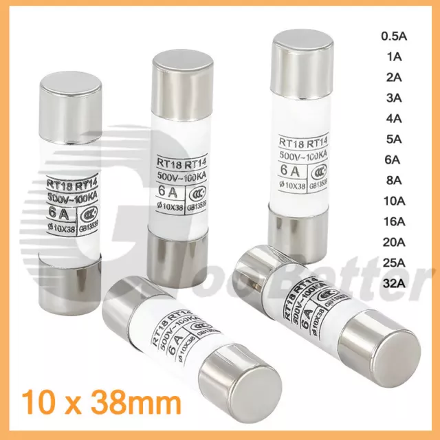 R015 Ceramic Fast Blow Fuse 10x38mm 0.5 1 2 4 5 6 8 10 16 20 32 Amp (500V Volt)