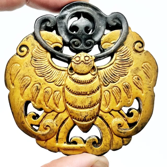 Antique Or Vintage Chinese Jade Or Stone Pendant Jewelry Carving Gold Paint - F