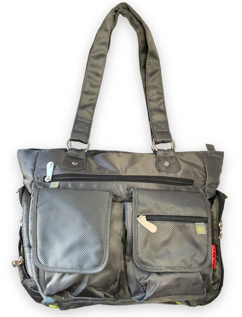 Fisher-Price Baby Diaper Bag Fastfinder Deluxe Fashion Tote Organizer Gray Nylon