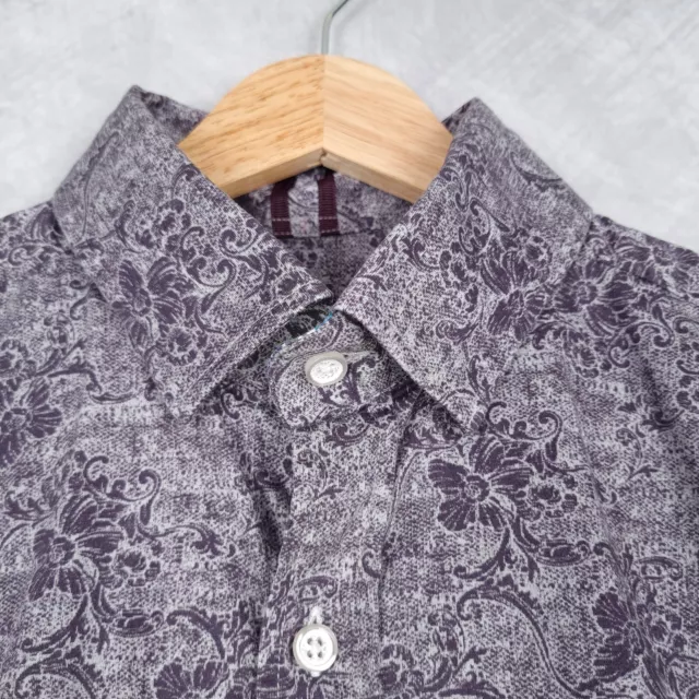 Robert Graham Shirt Mens XS Purple White Floral Tailored Fit Ribbon Trim Button