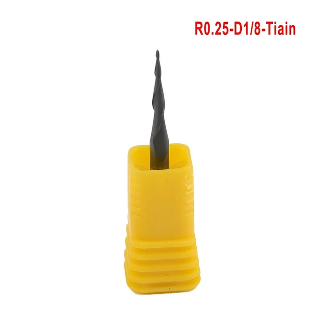R0.25-D1 / 8-TiAlN 1/8 Coated CNC Spiral Bit End Mill Cutter Shank For Steel