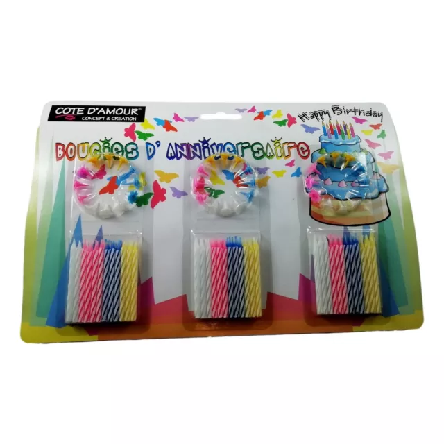 Lot de 72 Bougies Anniversaire Multicolores + 36 Supports (108 pcs) Enfant