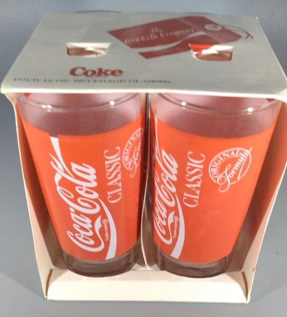 NEW OLD STOCK SET OF 4 INDIANA GLAS 12oz COCA COLA GLASSES 1989