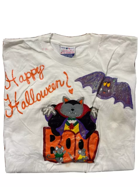 Rare Vintage 80s 90s Happy Halloween Vampire Boo Bat Puffy shirt Art Homemade