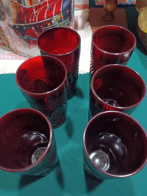 6 Cristal D'Arques Durand Luminarc Ruby Red HeavyGlass Tumblers France Christmas