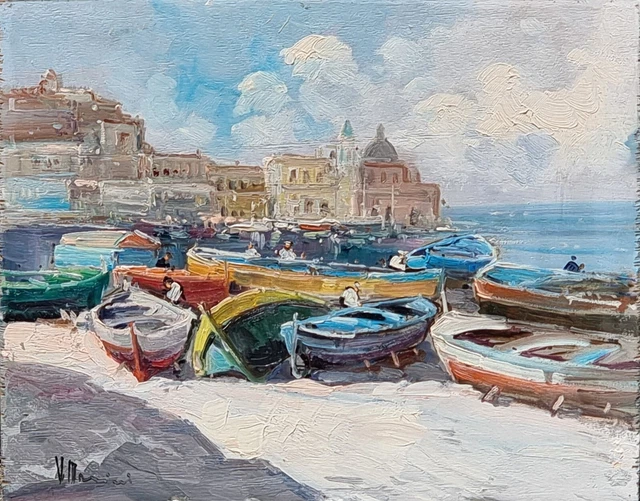 V. Marini ( ? - ? ). Marina napoletana da identificare,  olio su tavola