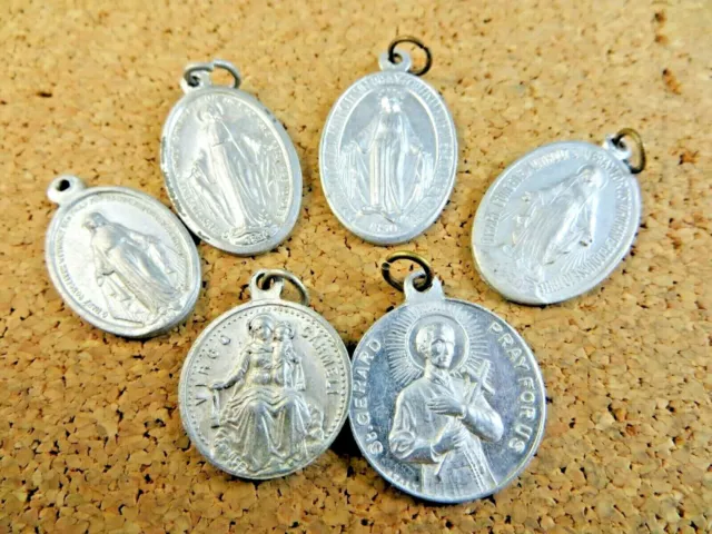 6 pc Vintage Silver-tone Religious Medals Pendants Lot #207