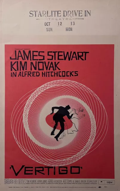 Vertigo - Original 1958 Window Card Movie Poster - Alfred Hitchcock - Saul Bass