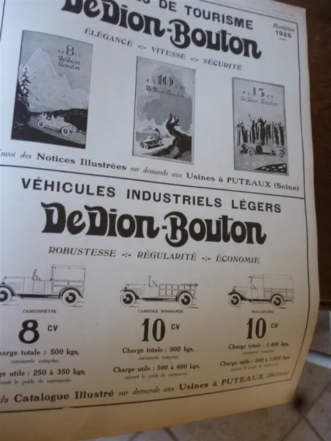 DE DION BOUTON voitures de tourisme et industriels pub papier ILLUSTRATION 1925