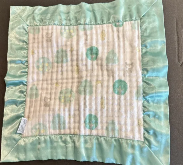 Swaddle Designs Teal Green Muslin Satin Baby Security Blanket Lovey Foxes & Tree