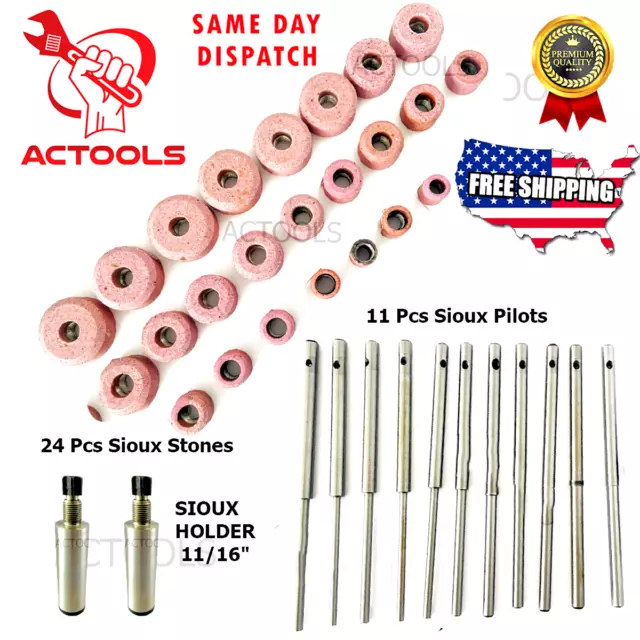 Sioux Valve Seat Grinding Wheels 24 Pcs with 11 Pcs Pilots + 2x Stone Holder USA