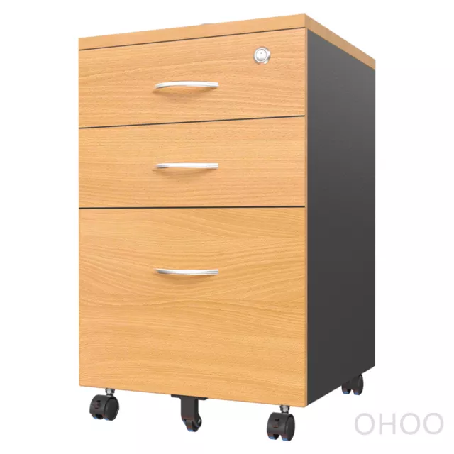 OHOO Wooden Mobile Drawers Lockable Pedestal File Cabinet Home Office Furniture