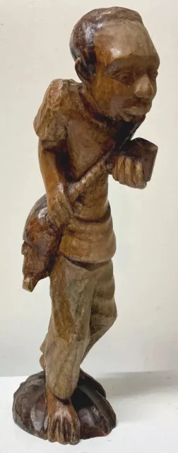 Vtg Folk Art Black African Man Statue 13.25” Tall Hand Carved Wood Smoking Pipe