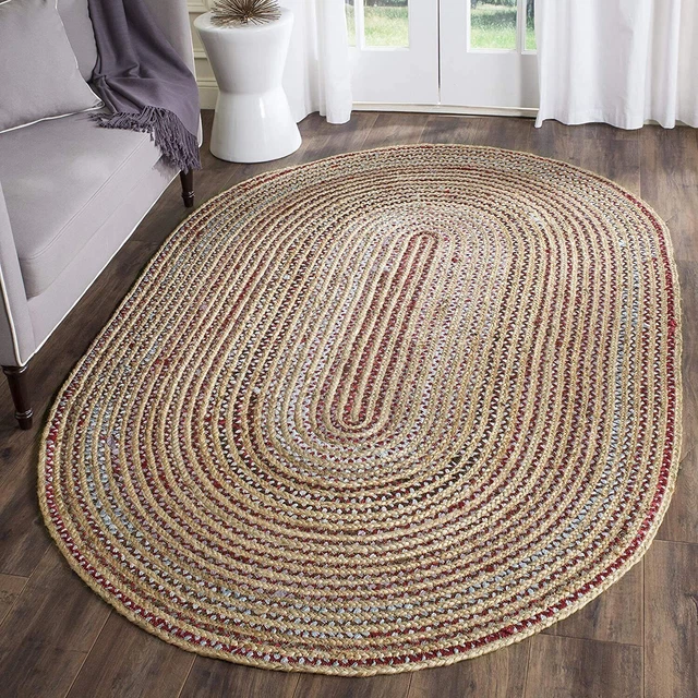 Oval Shape Rug Natural Cotton & Jute Rug Multicolor Rug  Rustic Look Area Rug