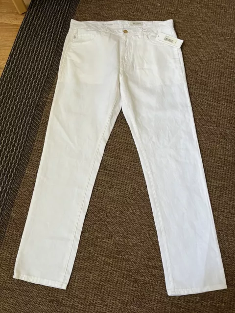 AG ADRIANO GOLDSCHMIED NWT! White Linen EVERETT SLIM STRAIGHT Leg Pants Jeans 32