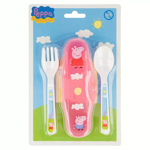 Peppa Cochone Becksteckset Fork Cuillère Incl. Rangement Rose Bpa Gratuit Neuf