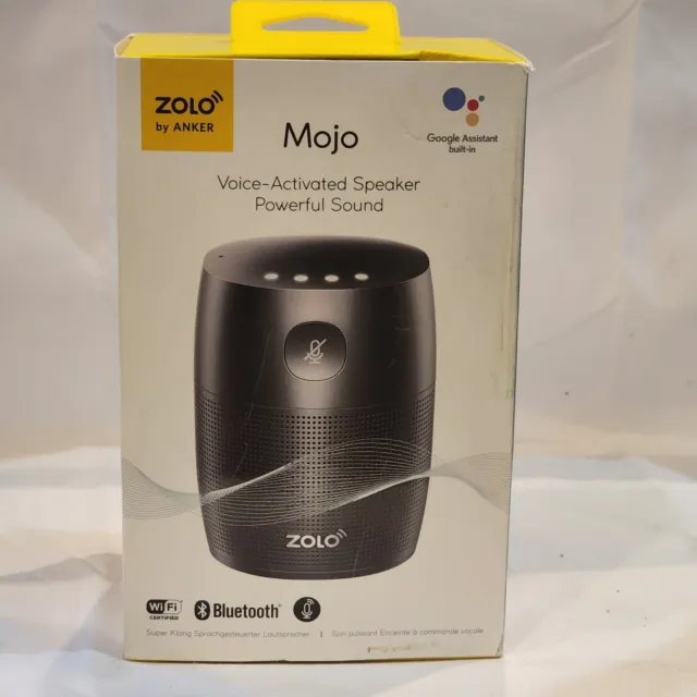 Zolo Mojo Black compact voice activated speaker powerful sound Google Assistant