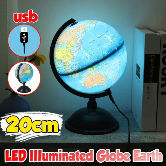 Rotating LED Night Light World Earth Globe Map Students Kids Geography Education