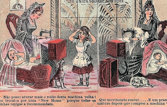 1890s New Sewing Home Machine Trade Card Co Victorian Babies Portuguese Language