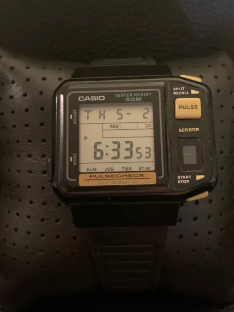 Rare Vintage 1987 Men’s Casio Pulsecheck Digital Chronograph Watch JP-100W Gr8Co