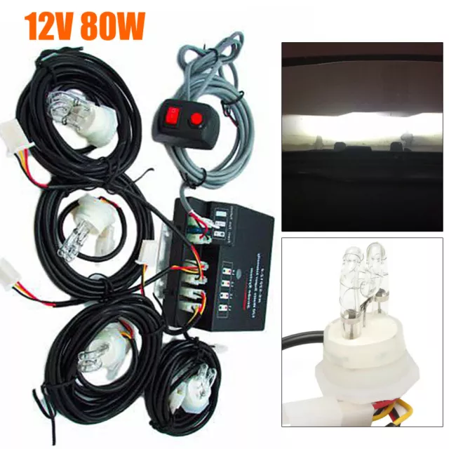 4 HID Bulbs 80W 12V Hide Away Emergency Strobe Light Headlight Kit Waring System
