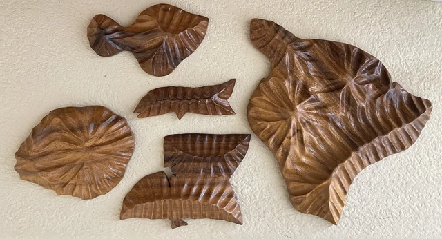 Vintage Hawaiian Islands Large Monkey Pod Wood Sculpture Map Set Hawaii Rare
