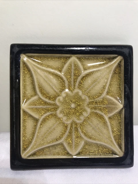 2 Antique Trenton Majolica Glazed Tile  brown 3"x7/8" 3