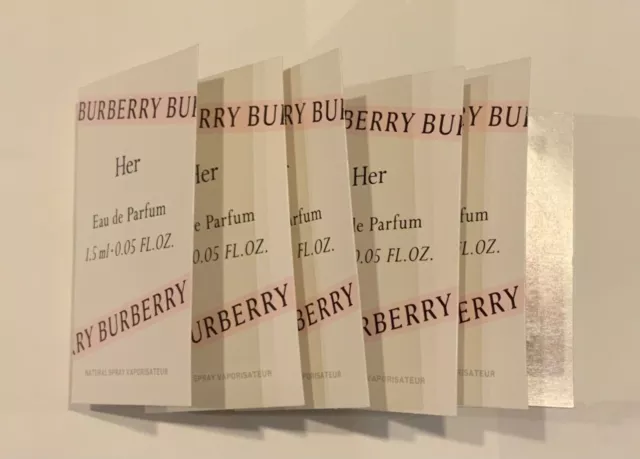 5 Pcs Burberry HER Womens Perfume EDP Sample Travel Spary 0.05 oz / 1.5 ml Each