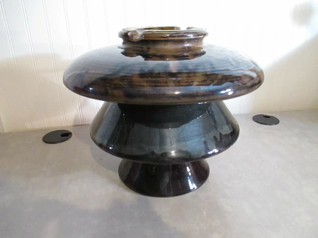 Vintage Porcelain Threaded Utility Pole Insulator Large Brown Mushroom Shaped