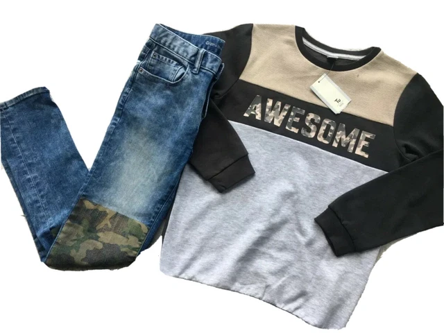 BOYS CLOTHING BUNDLE Age 12 Years NEW SWEATER Tu GAP Jeans Camouflage Blue