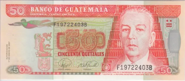 Guatemala Banknote P.113 50 Quetzales 17.1.2007 Prefix F, UNC         2001