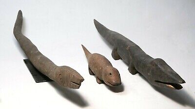 3 tribal carved crocodiles  - Timor Indonesian Oceanic primitive artifacts