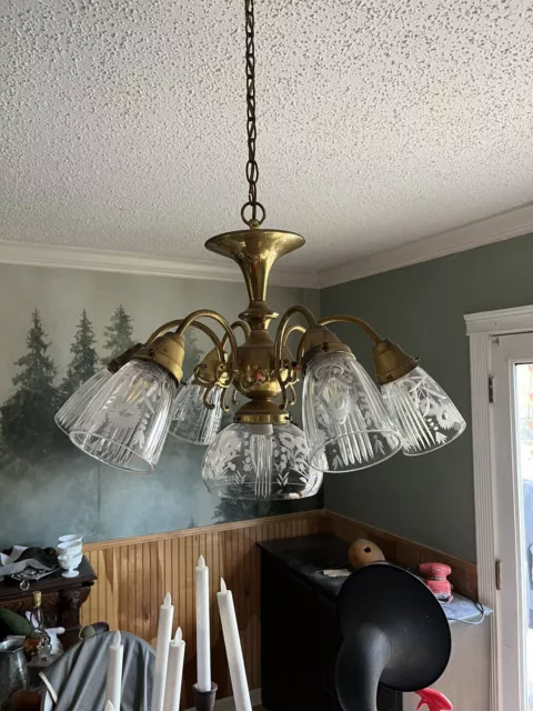 vintage brass and glass chandelier