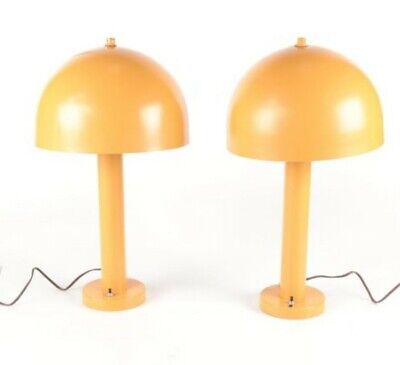 Pair of Nessen Enameled Aluminum Yellow Mushroom Lamps MCM Mid-Century Modern