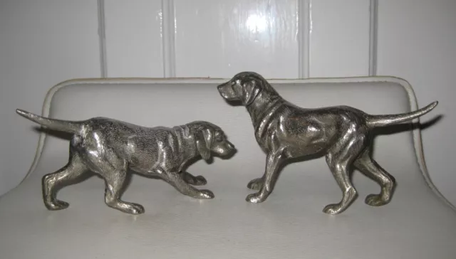 Vintage Pair Silver Plated Metal  Labrador Retriever Dogs - tallest 9.5 cm