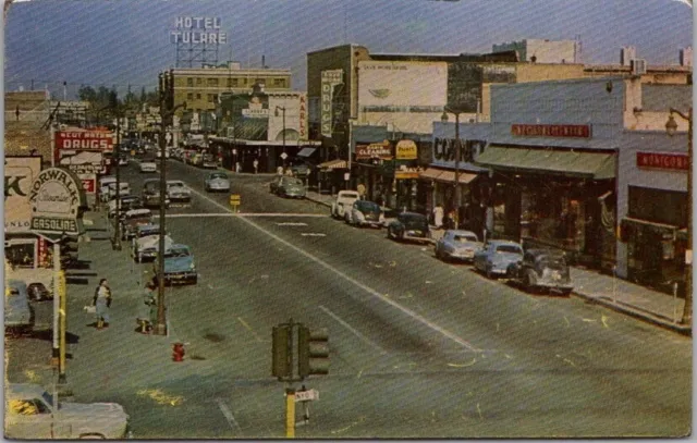 TULARE, California Postcard Downtown / Main Street Scene - 1963 Cancel