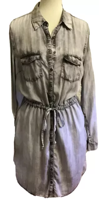 Maurices Chambray Oversized Shirt Dress Size 0/XS Tie Waist Gray