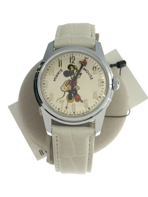 Men's Watch Disney Minnie Mouse Vintage Hand-Wound Analog White Leather Belt