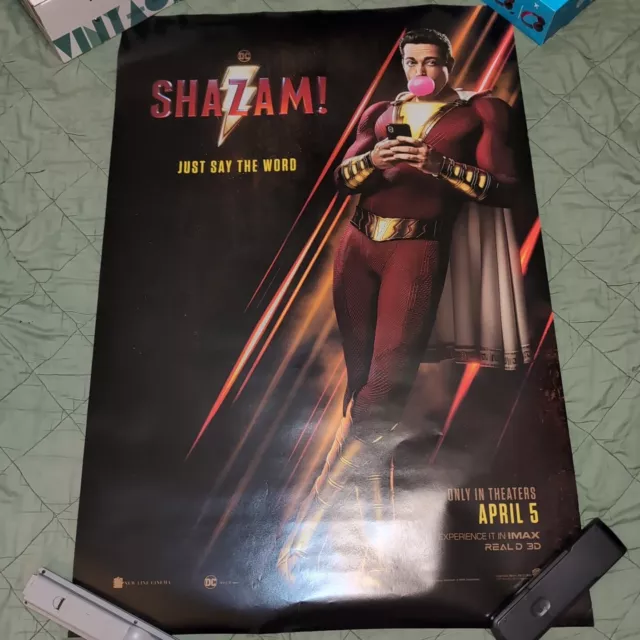 SHAZAM! MOVIE POSTER DS ORIGINAL  27x40 ZACHARY LEVI MARK STRONG DC Heroes