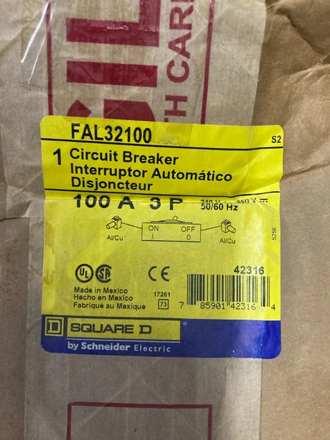 SQUARE D FAL32100 240V 100A 3P Circuit Breaker