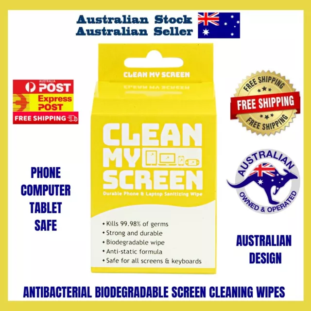 Clean My Screen - Phone,LCD,Computer Screen Cleaner Biodegradable Wet Wipes 10ct