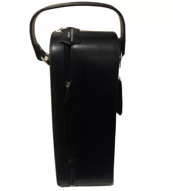 Genuine Leather Black Wine Carry Case  Handle Suede Lined Spot For Opener Zip