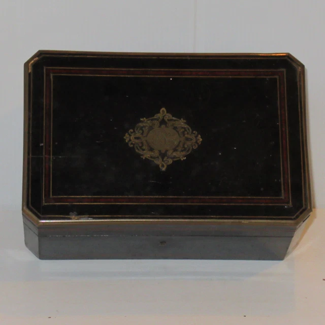 Coffret à Bijoux Napoléon III - Bois Noirci Avec Marqueterie De Laiton - XIXe Siècle - Objet D'occasion Vintage