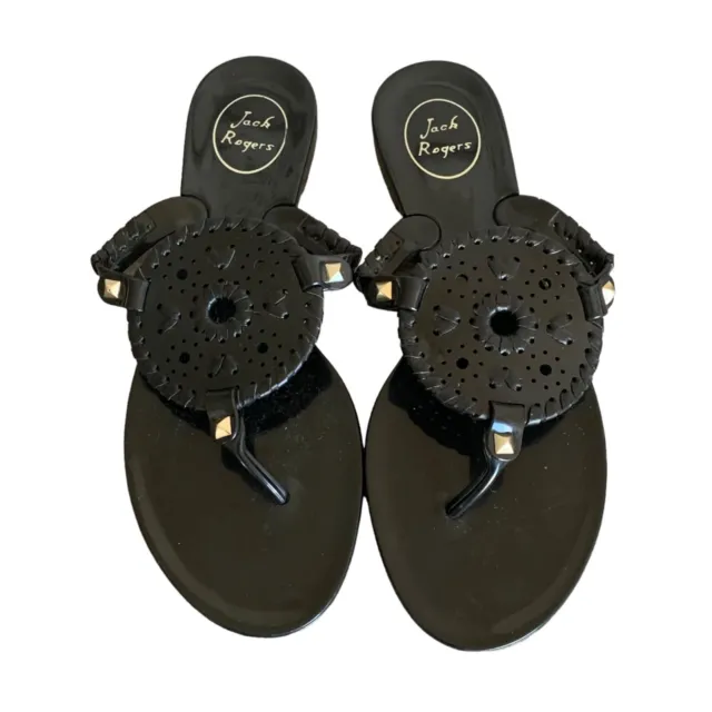 JACK ROGERS Black Medallion Georgica Flat Thong Jelly Sandals Size 7M